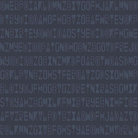 Modern seamless pattern with stylish linear letters. Endless backdrop with light grey symbols on dark gray background. For wrapping, cloth or printのイラスト素材