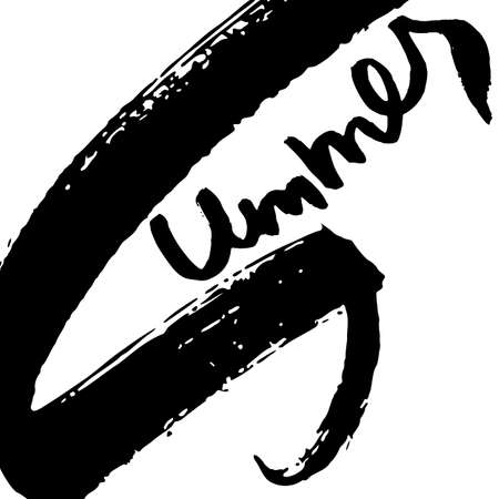 Summer Creative Card. Black dry brush hand-drawn lettering isolated on white background. Handwritten design element with rough edges in unusual diagonal positionのイラスト素材