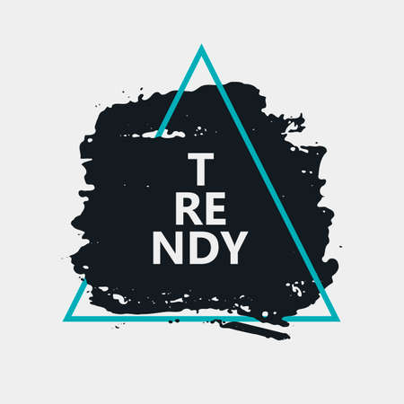 Abstract handdrawn background. Hand painted ink black smear with rough edges and blue thin triangle frame isolated on white backdrop. Empty template - Trendy Vector illustrationのイラスト素材