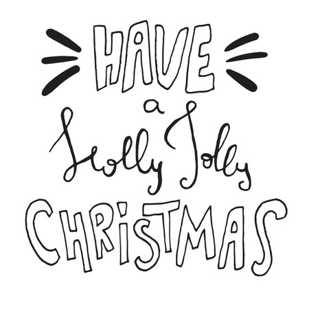Decorative Xmas Lettering. Handwritten vector design element. Modern ink calligraphy. Handdrawn black phrase Have a Holly Jolly Christmas isolated on white background. For posters and cardsのイラスト素材