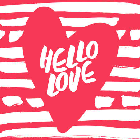 Decorative modern card. Typography poster with white handlettering and pink heart on striped background. Stylish colorful design element for wedding, valentines day, save the date or romantic designのイラスト素材