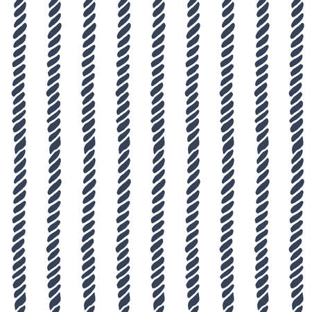 Marine rope line seamless pattern. Endless navy illustration with dark blue rope ornament, vertical cord strokes on white background. Trendy textured backdrop. Vector for fabric, wallpaper, wrapping.のイラスト素材