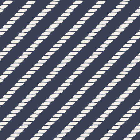 Marine rope line seamless pattern. Endless navy illustration with beige rope ornament, diagonal cord strokes on dark blue background. Trendy textured backdrop. Vector for fabric, wallpaper, wrapping.のイラスト素材