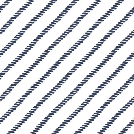 Marine rope line seamless pattern. Endless navy illustration with dark blue rope ornament, diagonal cord strokes on white background. Trendy textured backdrop. Vector for fabric, wallpaper, wrapping.のイラスト素材