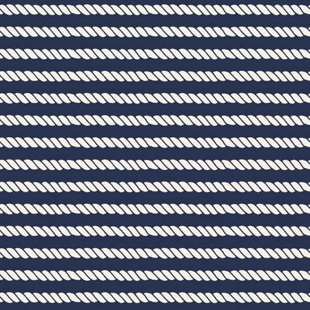 Marine rope line seamless pattern. Endless navy illustration with beige rope ornament, horizontal cord strokes on dark blue background. Trendy textured backdrop. Vector for fabric, wallpaper, wrappingのイラスト素材
