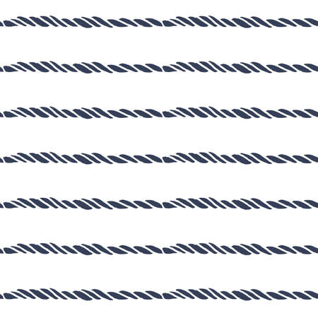 Marine rope line seamless pattern. Endless navy illustration with dark blue rope ornament, horizontal cord strokes on white background. Trendy textured backdrop. Vector for fabric, wallpaper, wrappingのイラスト素材