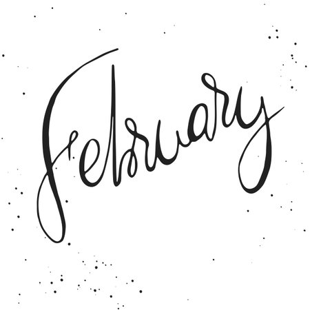 Handdrawn lettering element. Decorative black handlettering on white background with messy texture. Trendy modern ink calligraphy. Hand drawn rough phrase. February - Months collection - vectorのイラスト素材