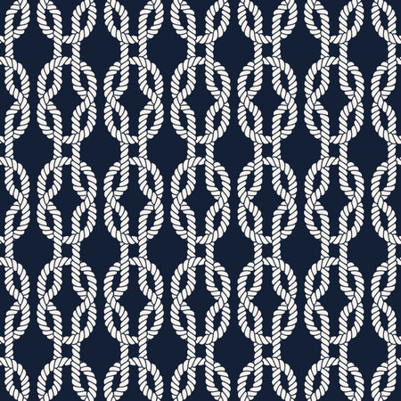 Seamless nautical rope pattern. Endless navy illustration with white loop ornament. Marine square...