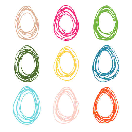 Set of 9 handdrawn doodle eggsのイラスト素材