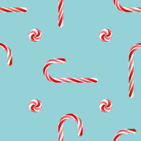 Seamless pattern with candy cane lollipops Vector illustration.
