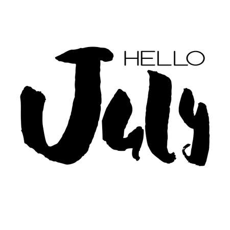 Handdrawn lettering element. Decorative black handlettering isolated on white background. Trendy modern ink calligraphy. Hand drawn rough phrase. Hello July - Months collection - vector.のイラスト素材