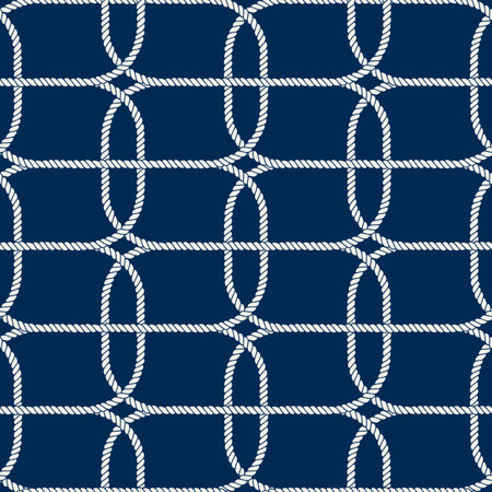 Seamless nautical rope pattern, white on dark blueのイラスト素材
