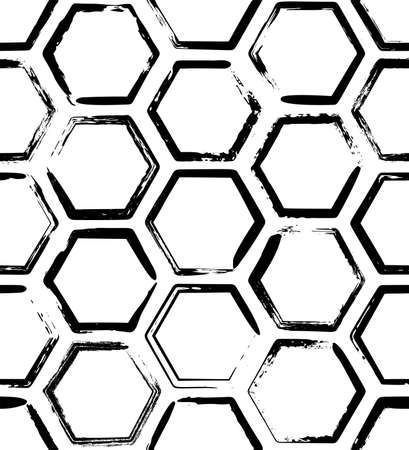 Decorative seamless pattern with handdrawn rough shapes. Hand painted grungy black elements on white background. Trendy endless texture for digital paper, fabric, backdrop or wrappingのイラスト素材