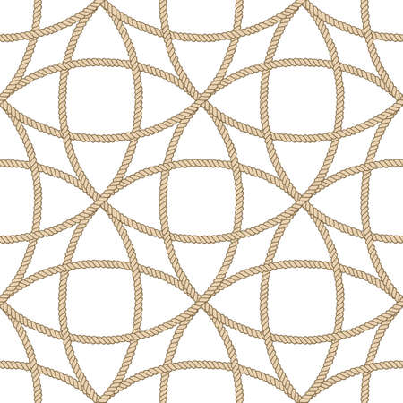Seamless nautical rope pattern. Endless navy illustration with beige loop ornament. Decorative geometric lines isolated on white backdrop. Trendy nautic maritime style. For fabric, wallpaper, wrappingのイラスト素材