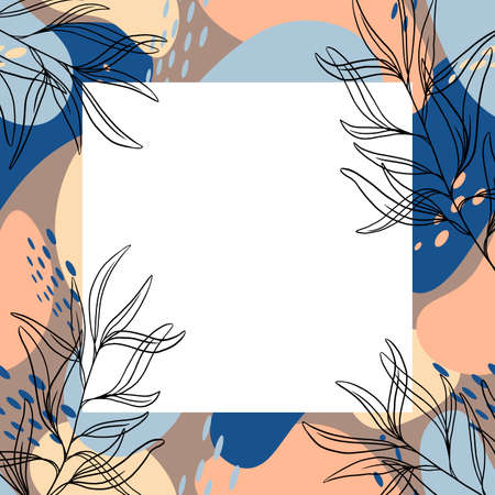 Abstract geometric frame for the inscription with circles, spots and leaves. Trendy texture background.の写真素材