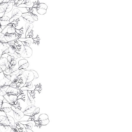 Blossom and green stems with leaves. Hand drawn plant ornament template.の写真素材