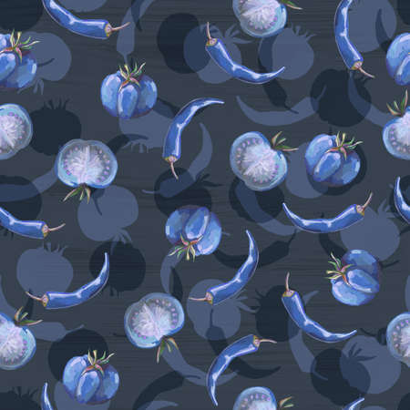 Seamless hand drawn pattern with tomatoes, slices, halves and cherry tomatoes. Natural background for textiles, banner, wrapping paper and other and designs. hand drawn illustrationの写真素材