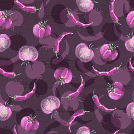 Seamless hand drawn pattern with tomatoes, slices, halves and cherry tomatoes. Natural background for textiles, banner, wrapping paper and other and designs. hand drawn illustrationの写真素材