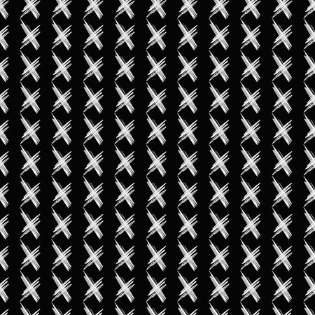 Ink abstract cross seamless pattern. Background with artistic strokes in black and white sketchy...