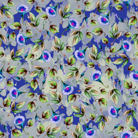 Floral Wallpaper with Realistic Flowers. Seamless Pattern with Wild Flowers and Ivy for Wallpaper Tablecloth Textile. trendy pattern.の写真素材