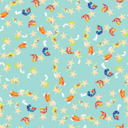 Seamless pattern with colorful brush painted and splatters and starsの写真素材