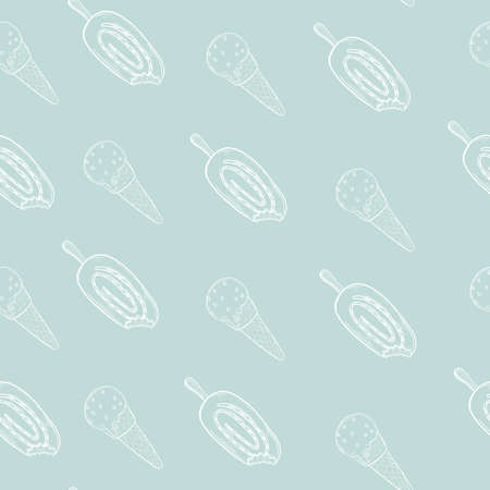Ice cream seamless pattern illustration, Cute ice cream on blue background.の写真素材