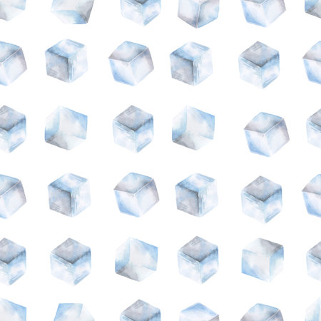 Seamless pattern with ice cubes. Stylized watercolor illustration.の写真素材
