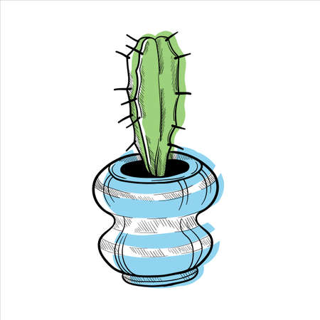 Cactus icon in outline style isolated on white background vector illustration.のイラスト素材