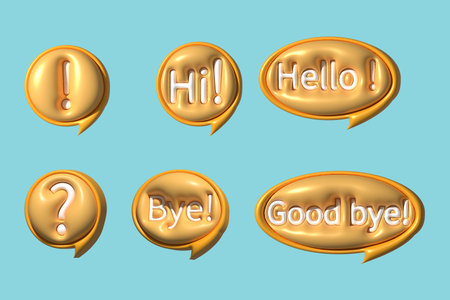 Cartoon minimal style. Set of 3d digital icons with info, question notification sign in different colors. Balloon 3d styleの写真素材