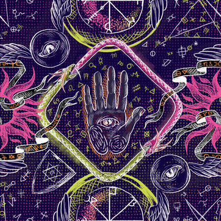 Space Galaxy constellation seamless pattern print could be used for textile, zodiac star yoga mat, phone case, fabric designの写真素材