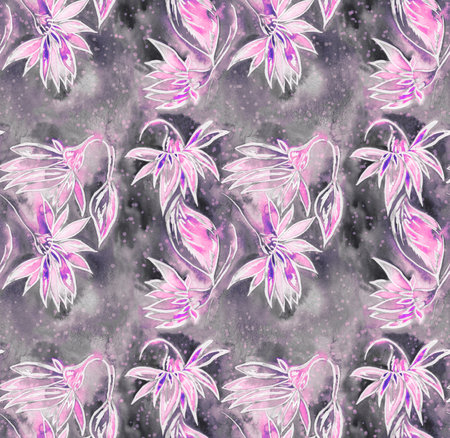 Seamless pattern with bright flowers drawn by paintの写真素材