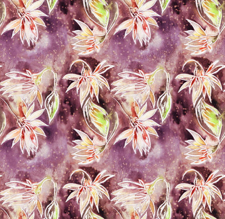 Seamless pattern with bright flowers drawn by paintの写真素材