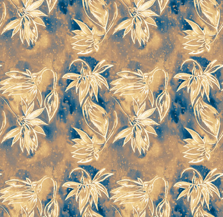 Seamless pattern with bright flowers drawn by paintの写真素材