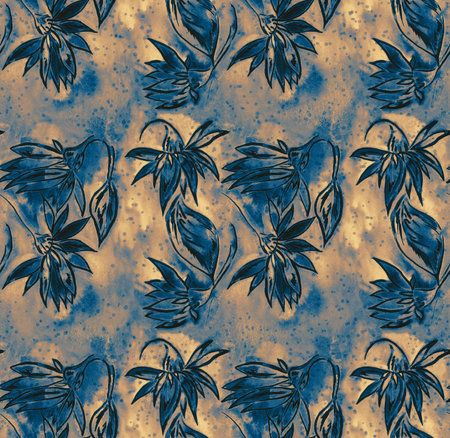 Seamless pattern with bright flowers drawn by paintの写真素材