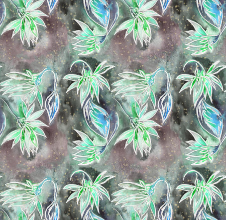 Seamless pattern with bright flowers drawn by paintの写真素材