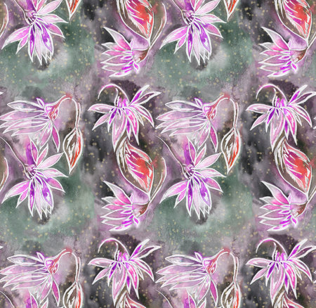 Seamless pattern with bright flowers drawn by paintの写真素材