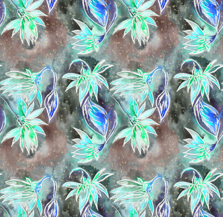 Seamless pattern with bright flowers drawn by paintの写真素材