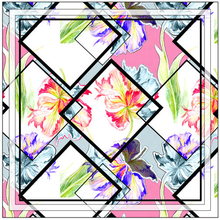 Abstract silk scarf design. Watercolor hand drawn Illustration.の写真素材