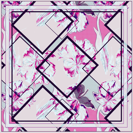 Abstract silk scarf design. Watercolor hand drawn Illustration.の写真素材