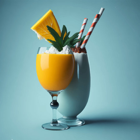 3D render of the summer cocktail Pina Colada with fresh fruit and mint leavesのイラスト素材
