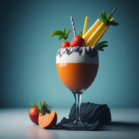 3D render of the summer cocktail Pina Colada with fresh fruit and mint leavesのイラスト素材