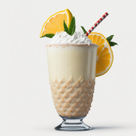 3D render of the summer cocktail Pina Colada with fresh fruit and mint leaves