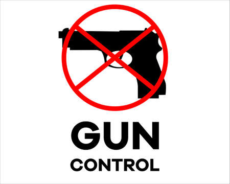 Gun silhouette crossed with red lines with "Gun Control" signのイラスト素材