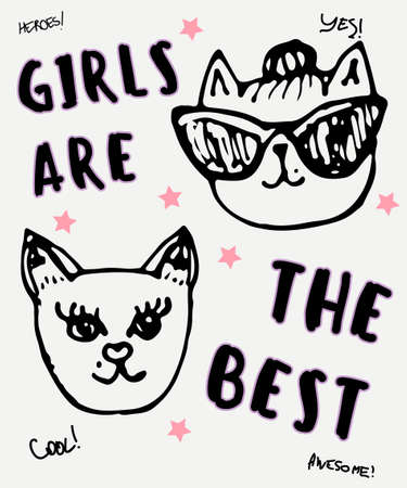 Typography slogan with cute cats, vector for t shirt printing and embroidery, graphic t-shirt.のイラスト素材
