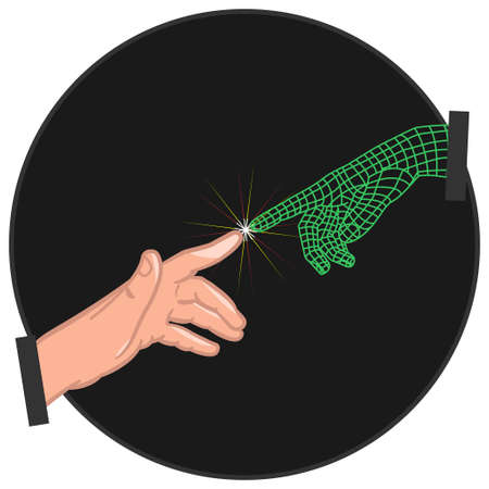 Futuristic retrowave style hands vector.のイラスト素材