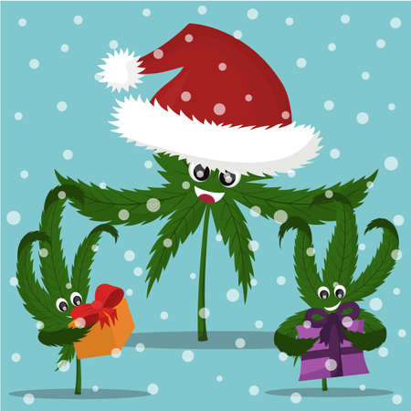 Vector illustration of cartoon Christmas cannabis.のイラスト素材