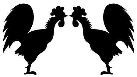 Vector illustration of a silhouette of roosters.のイラスト素材