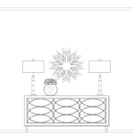 Coloring of dresser with mirror and lamps in art-deco styleのイラスト素材