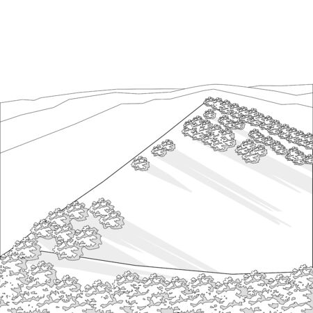 Coloring of hills with flowering shrubsのイラスト素材