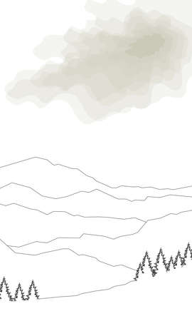 Coloring of forest silhouette against the background of mountainsのイラスト素材